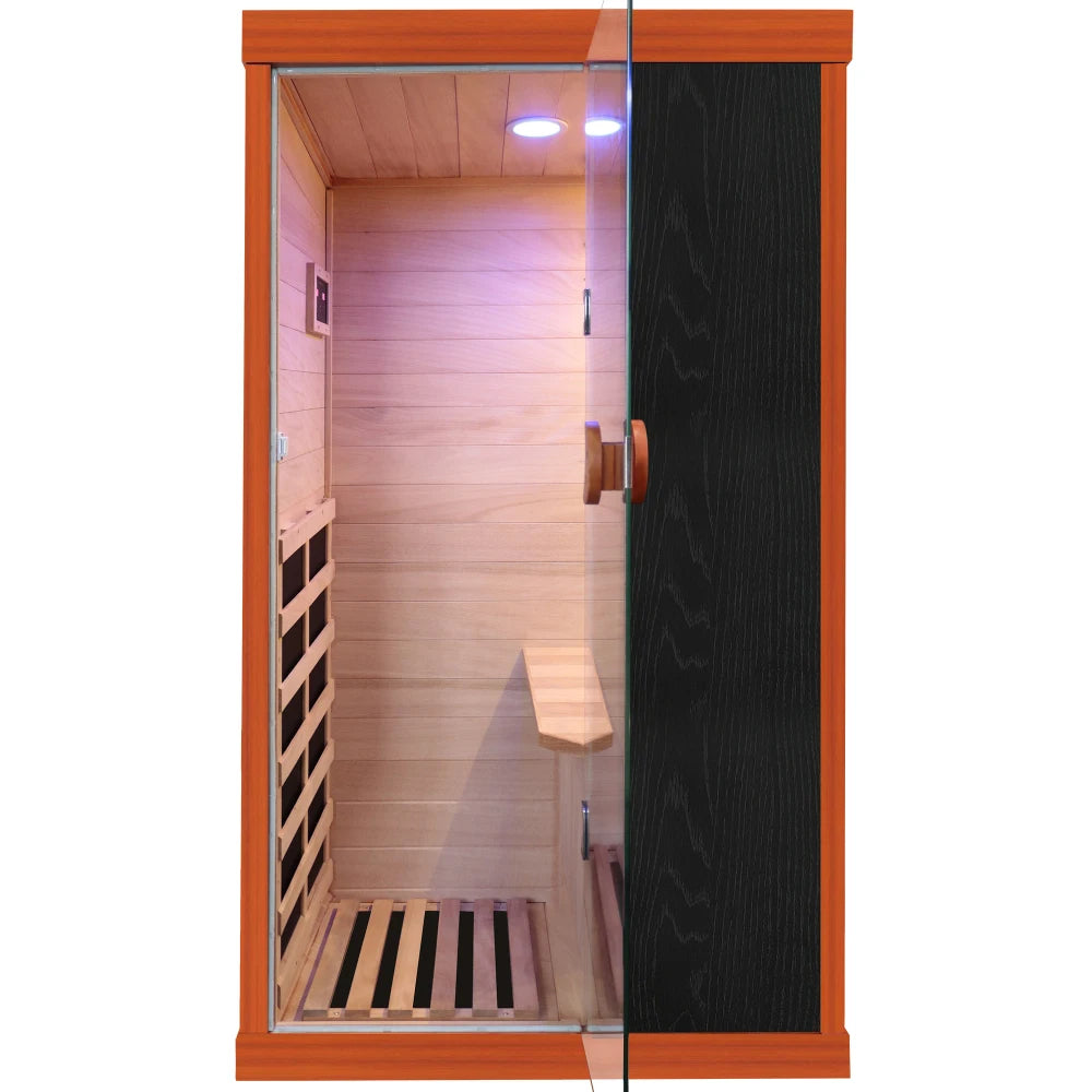 1-Person Hemlock Infrared Sauna Room, AC110V 800W Indoor Dry Spa with Bluetooth Music & Integrated Speakers, Personal Home Gym