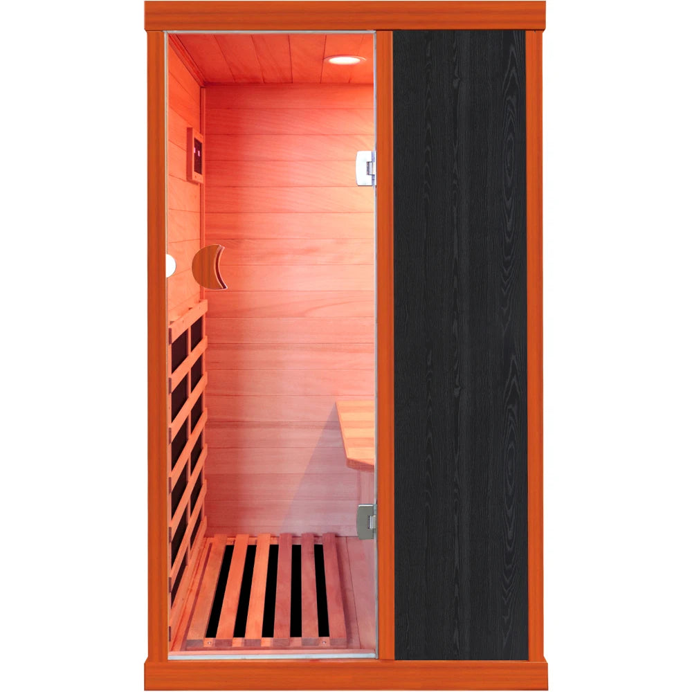 1-Person Hemlock Infrared Sauna Room, AC110V 800W Indoor Dry Spa with Bluetooth Music & Integrated Speakers, Personal Home Gym