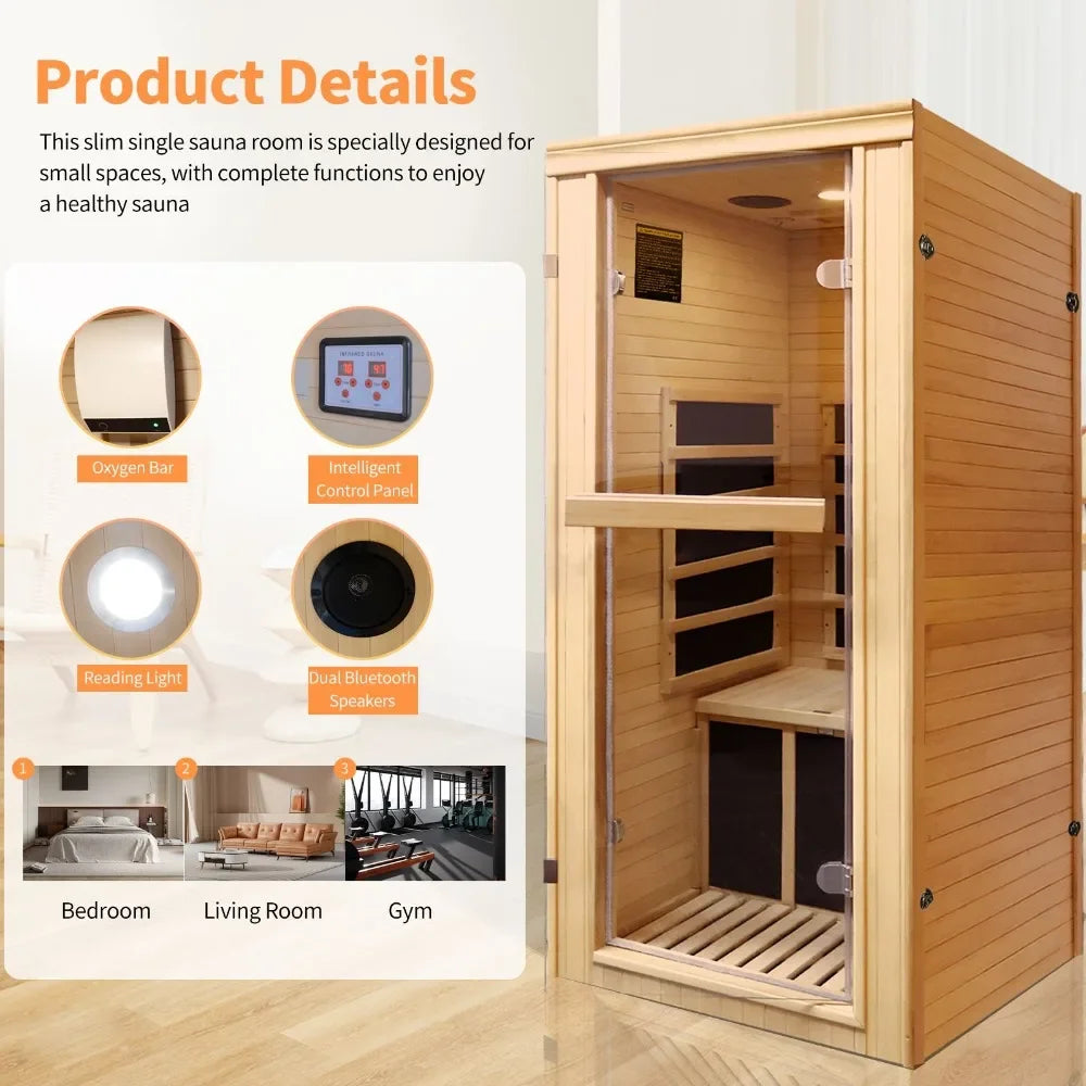 Single Person Far-infrared Sauna Room, Person Spa, Equipped with Bluetooth Music Player, Infrared Sauna Room Indoor Saunas