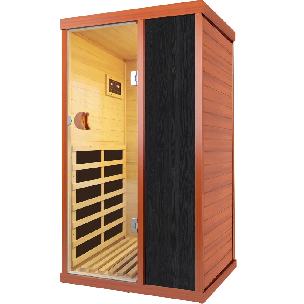 1-Person Hemlock Infrared Sauna Room, AC110V 800W Indoor Dry Spa with Bluetooth Music & Integrated Speakers, Personal Home Gym
