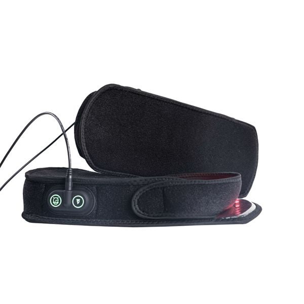Black electronic device with a strap and control buttons on a white background