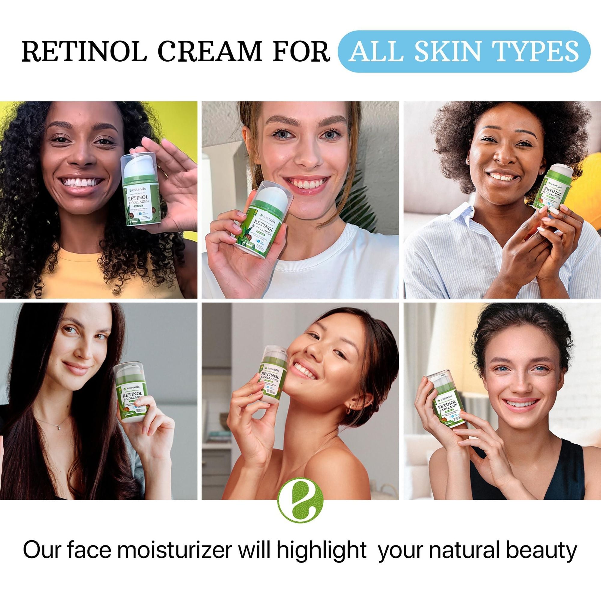 retinol cream product with promotional text.