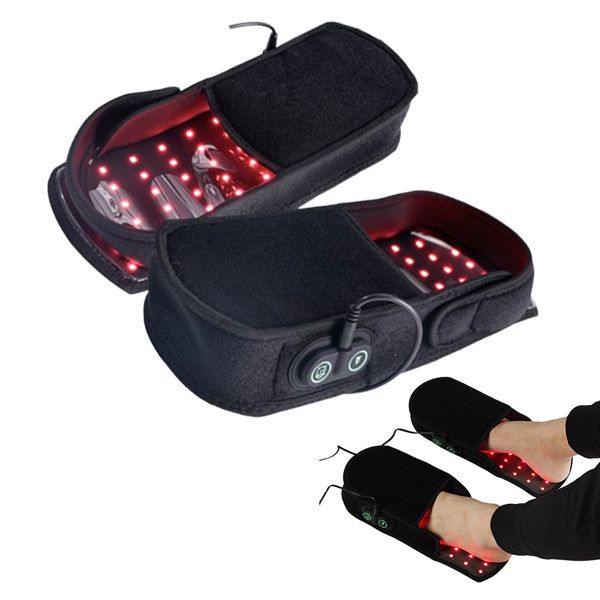 Black massage slippers with LED lights on a white background.