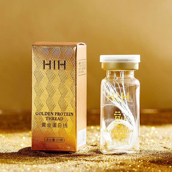 Gold packaging and bottle of HIN Golden Protein Thread.