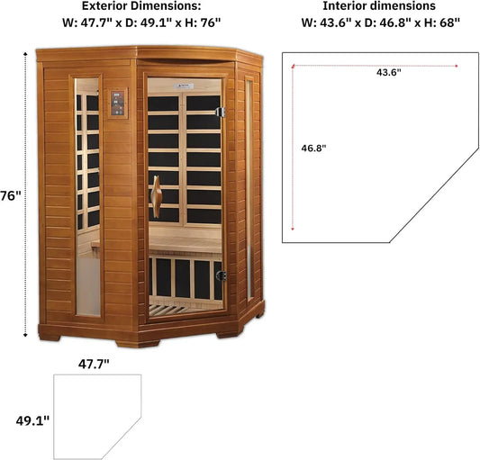 2 Person Infrared Corner Sauna for Home Low EMF Indoor Saunas Full Size Indoor Personal Spa help you unwind and relax