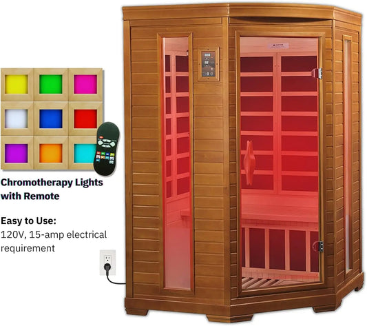 2 Person Infrared Corner Sauna for Home Low EMF Indoor Saunas Full Size Indoor Personal Spa help you unwind and relax