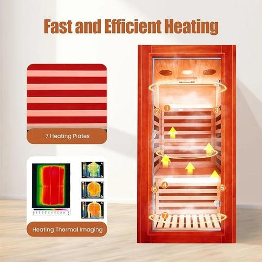 Infrared Sauna for Home Indoor Sauna Wooden Dry Sauna Room Low EMF 1020W for 1 Person with Control Panel,Bluetooth Speaker,