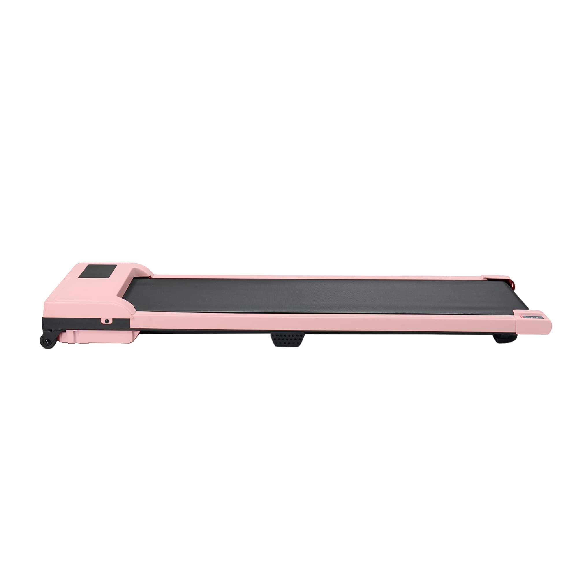Pink and black treadmill on a white background
