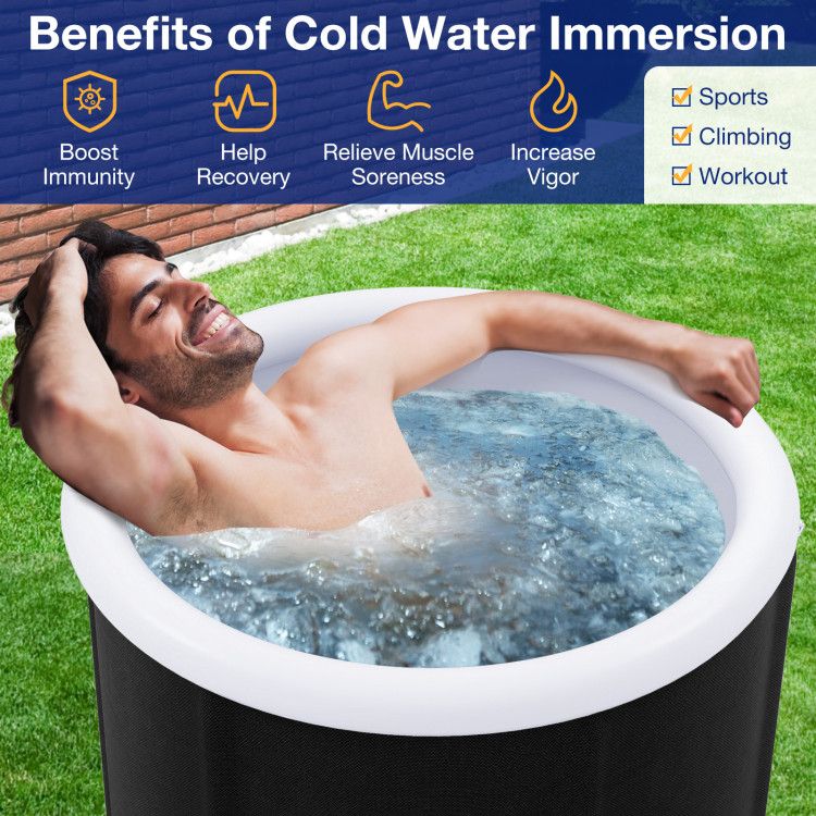 portable hot tub with text about the benefits of cold water immersion.