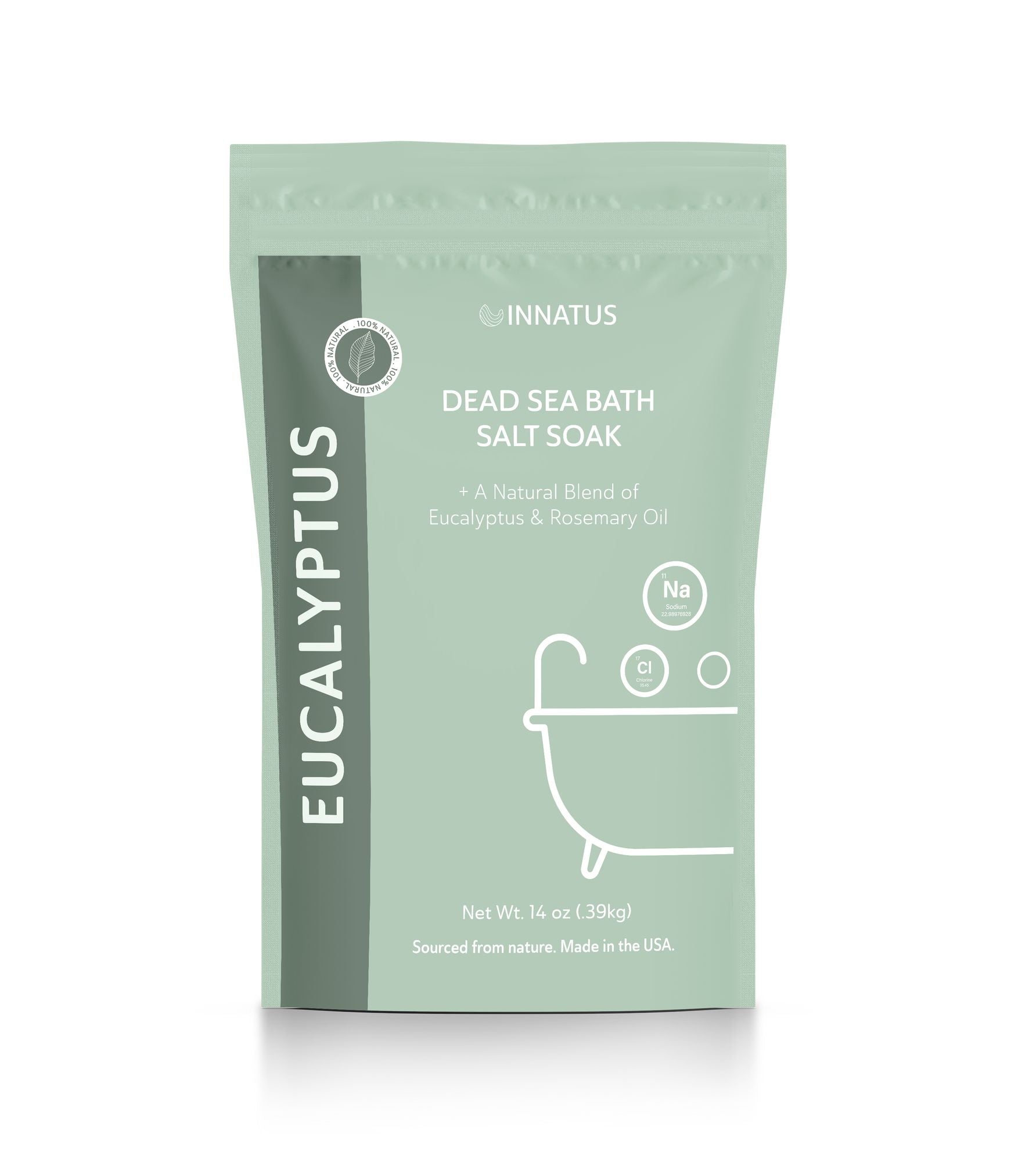 Green package of Innatus Eucalyptus Dead Sea Bath Salt Soak.