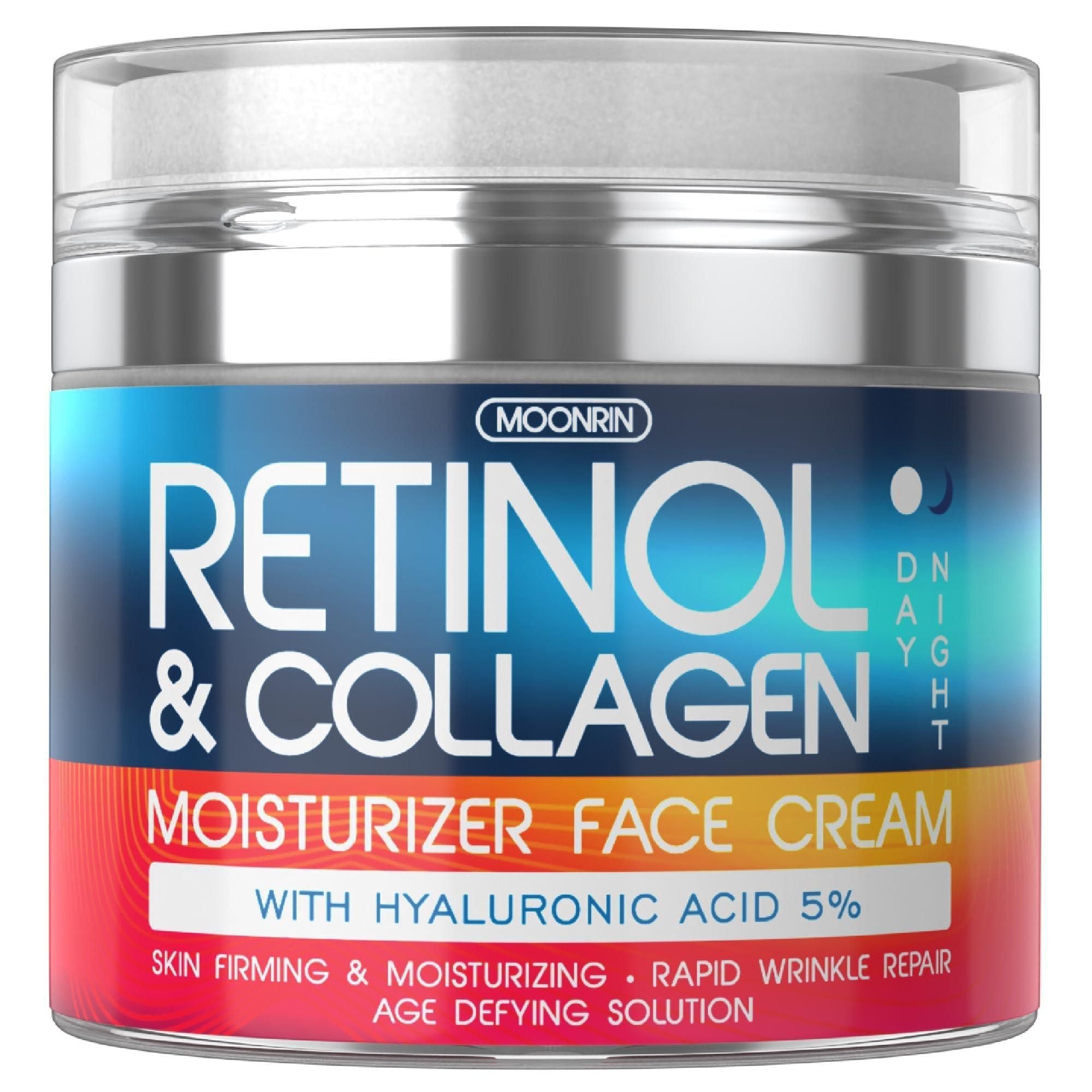 Jar of Moonrin Retinol & Collagen moisturizer face cream.