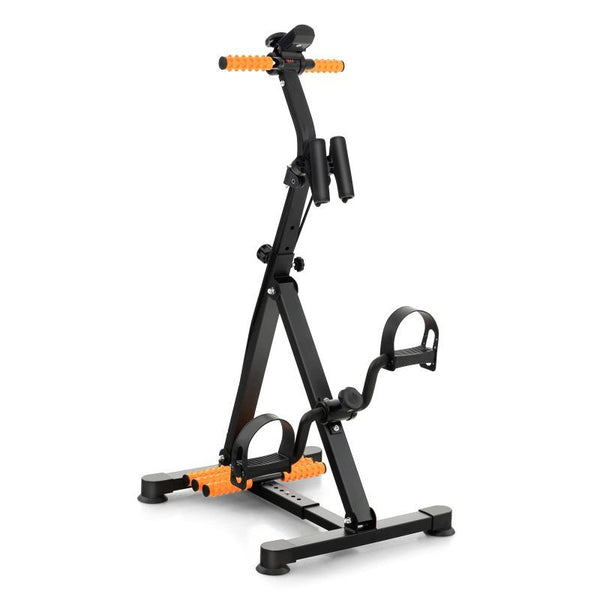 Black and orange exercise bike.