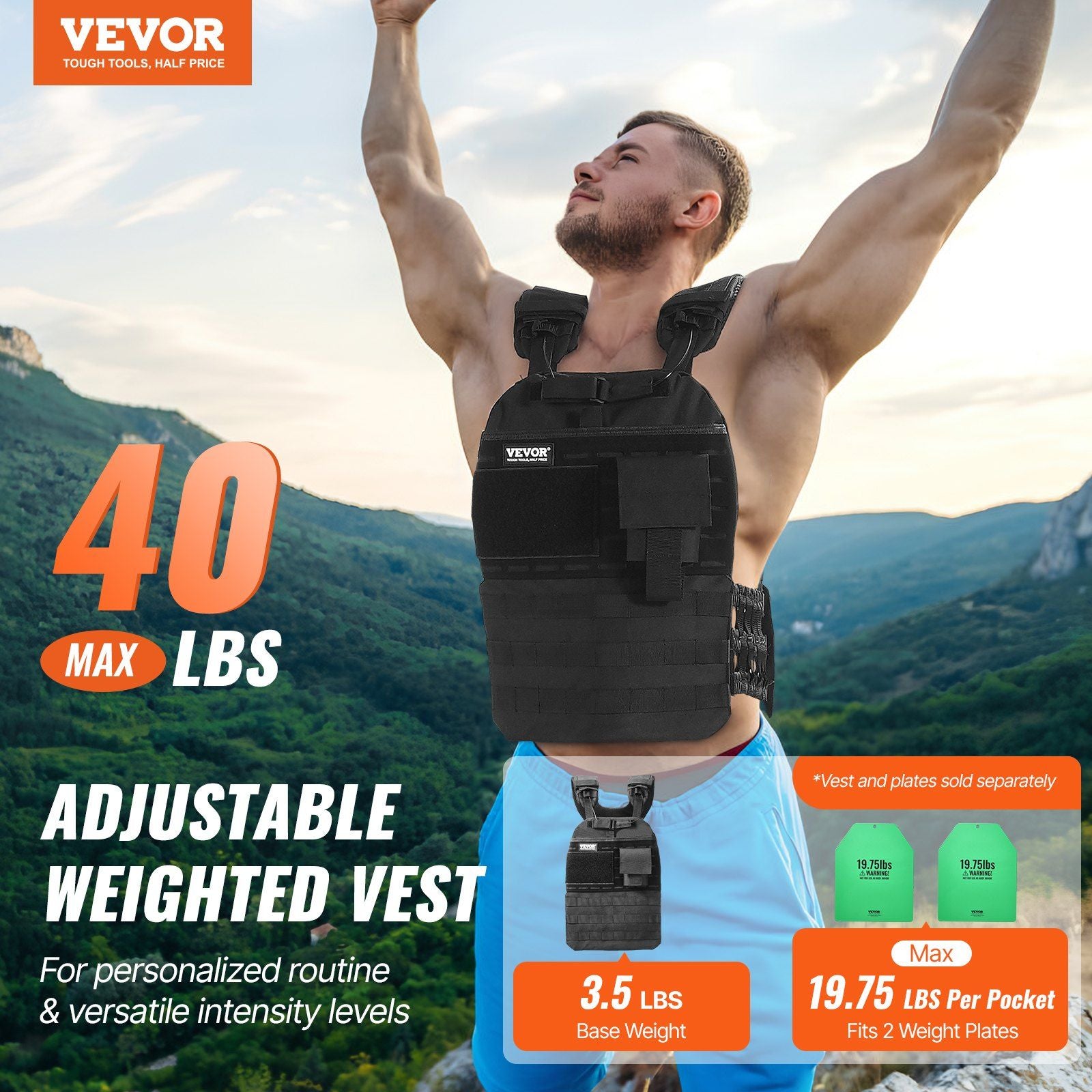 Man wearing an adjustable weighted  vevor vest.