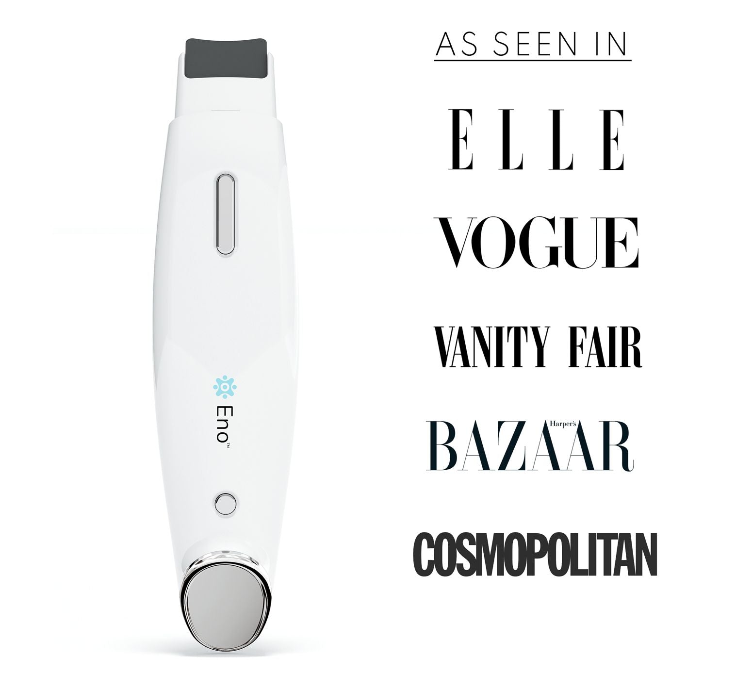 Eno white electronic device with gray top on.