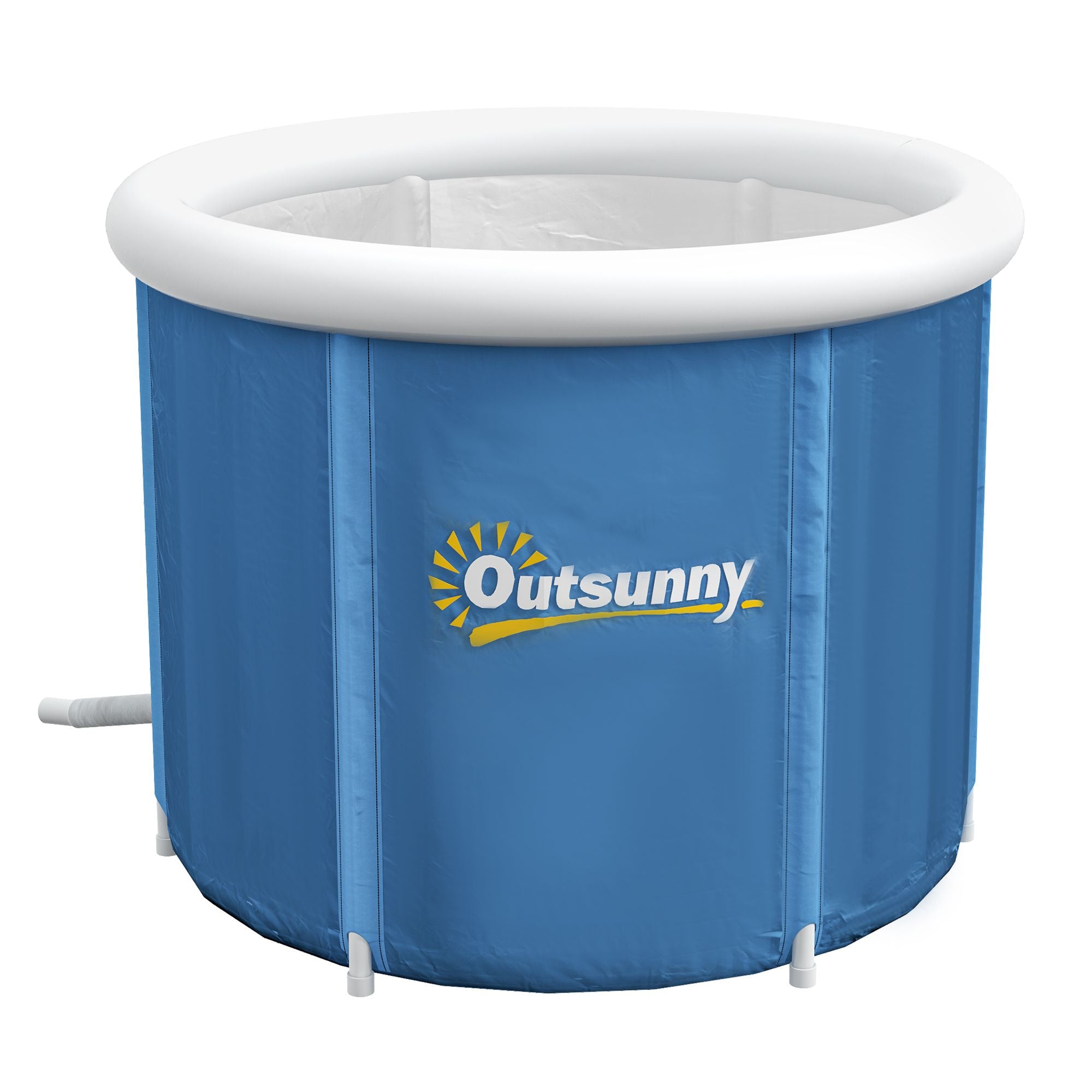 Blue inflatable pool with white rim and Outsunny.