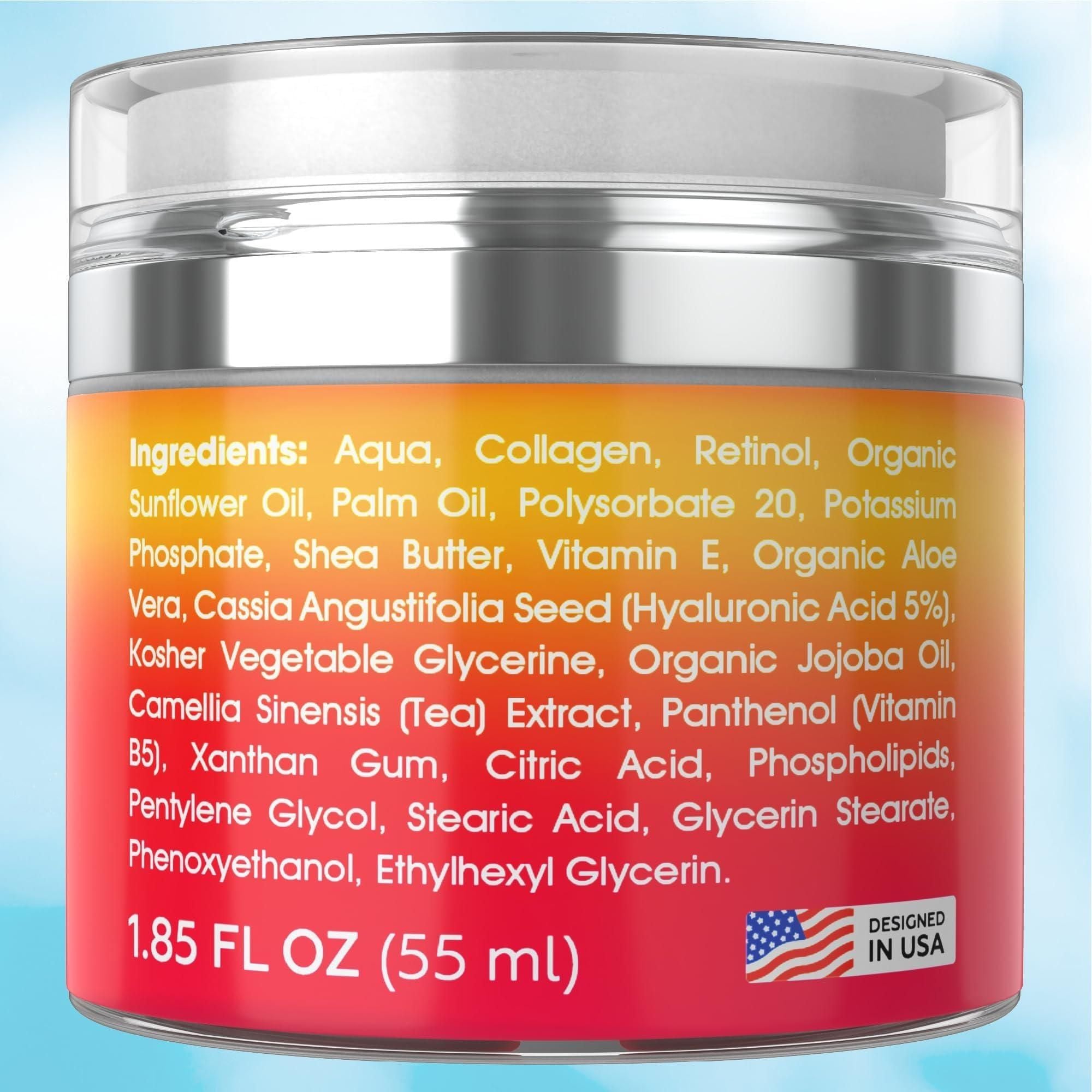 Cosmetic jar with a list of ingredients on a blue gradient background
