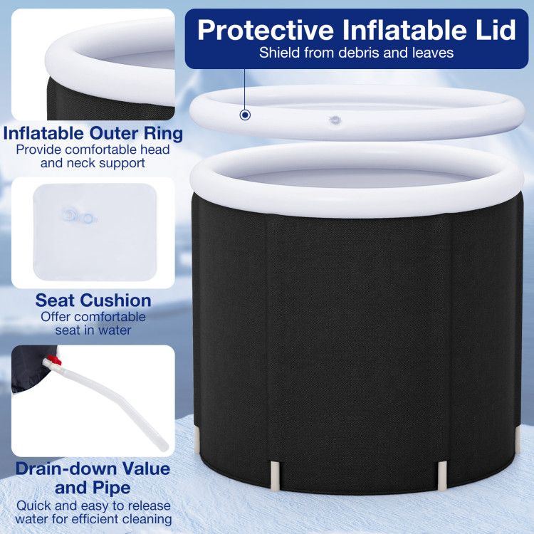 Protective inflatable lid for a hot tub with features highlighted.