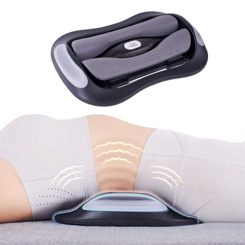 Massage device on a person's back with a white background.