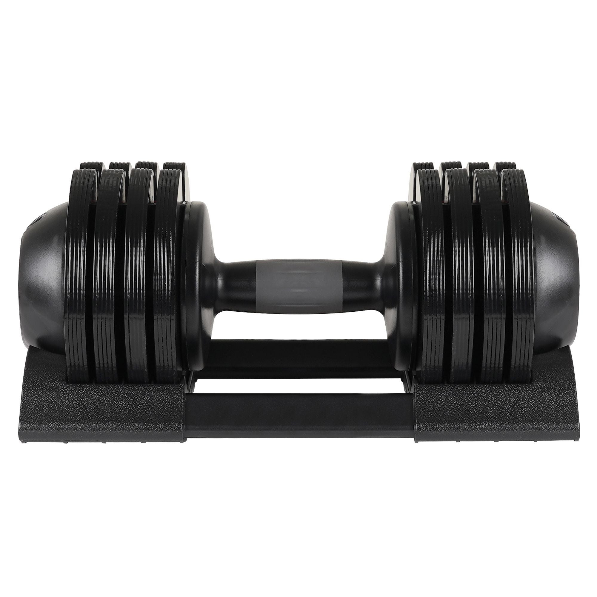 Black adjustable dumbbell.