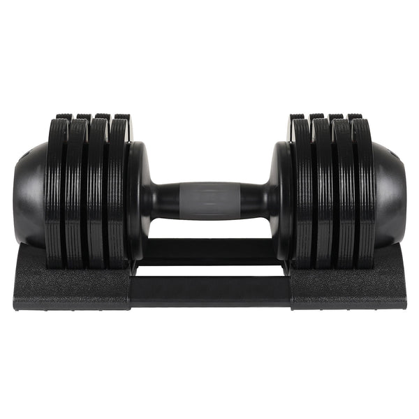 Black adjustable dumbbell.