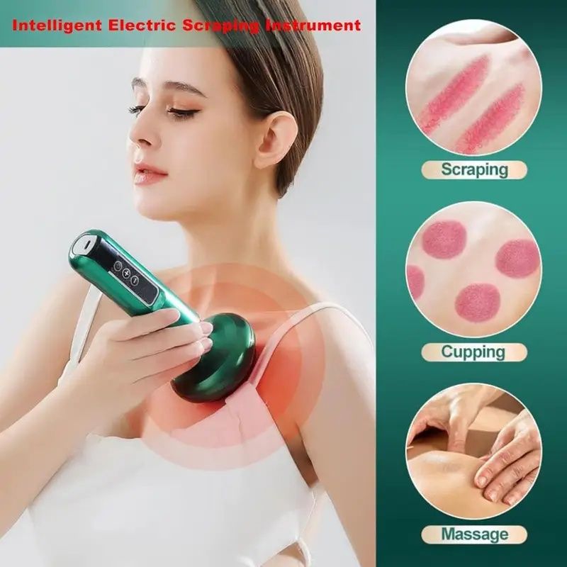 electric scraping instrument, illustrations of scraping, cupping, and massage.