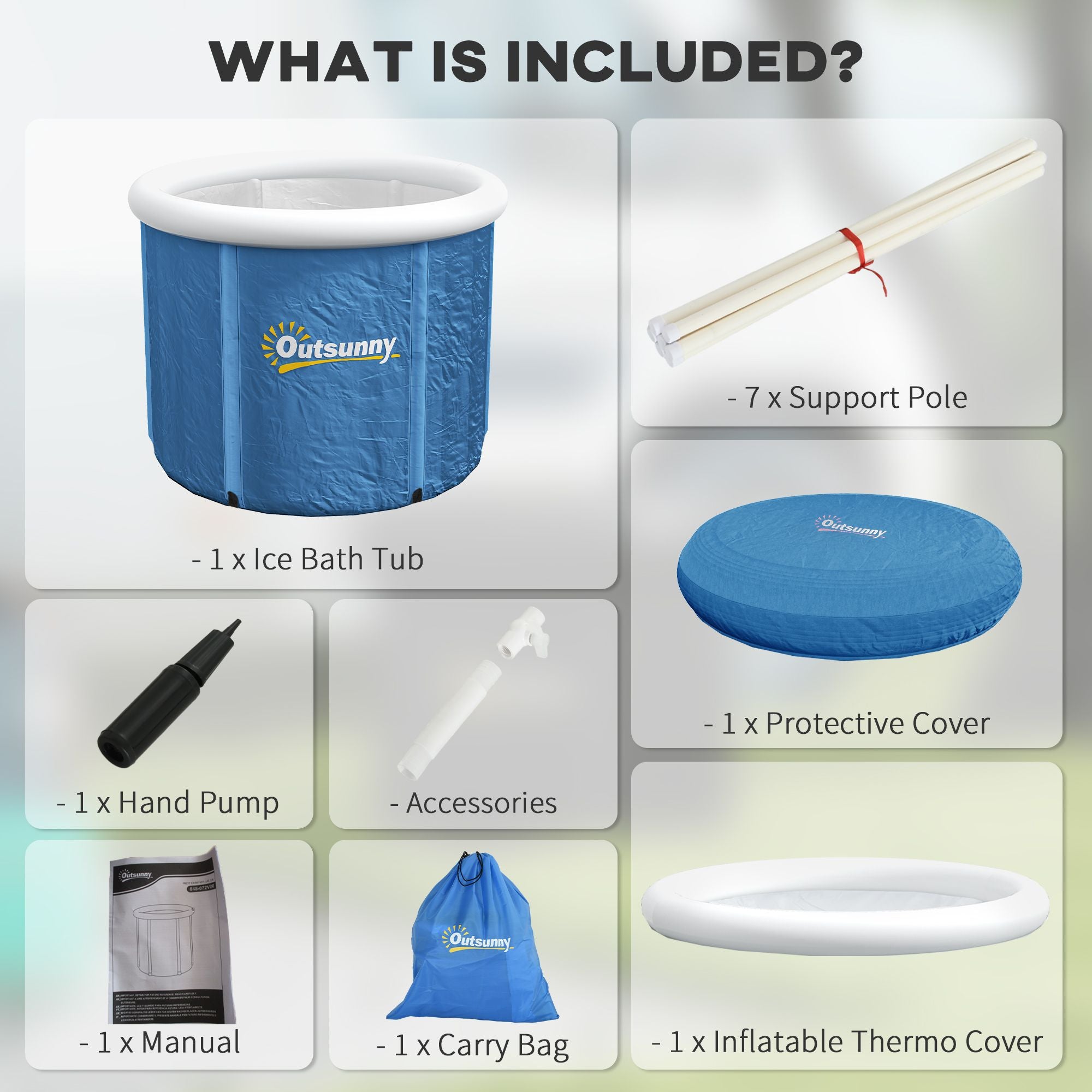 Outsunny ice bath kit with components listed on a white background