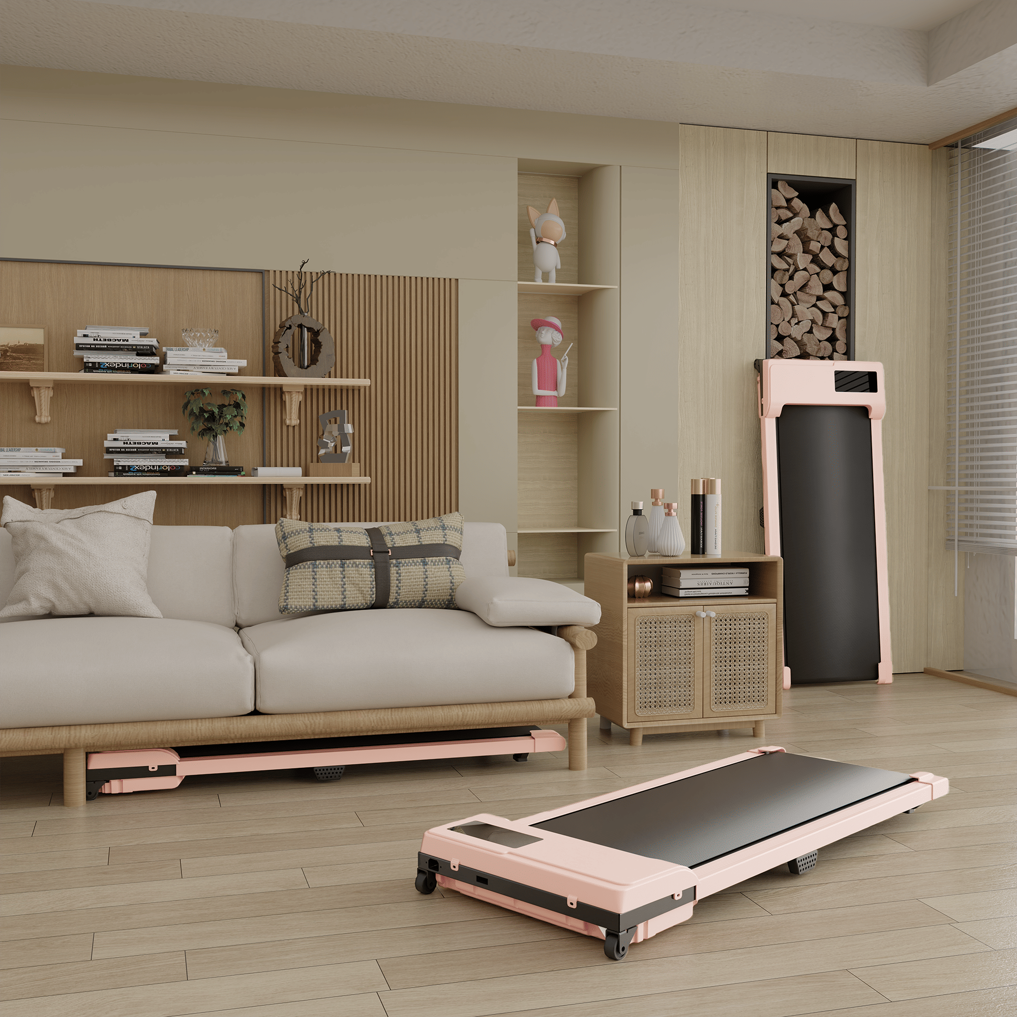 Foldable treadmill in pink color