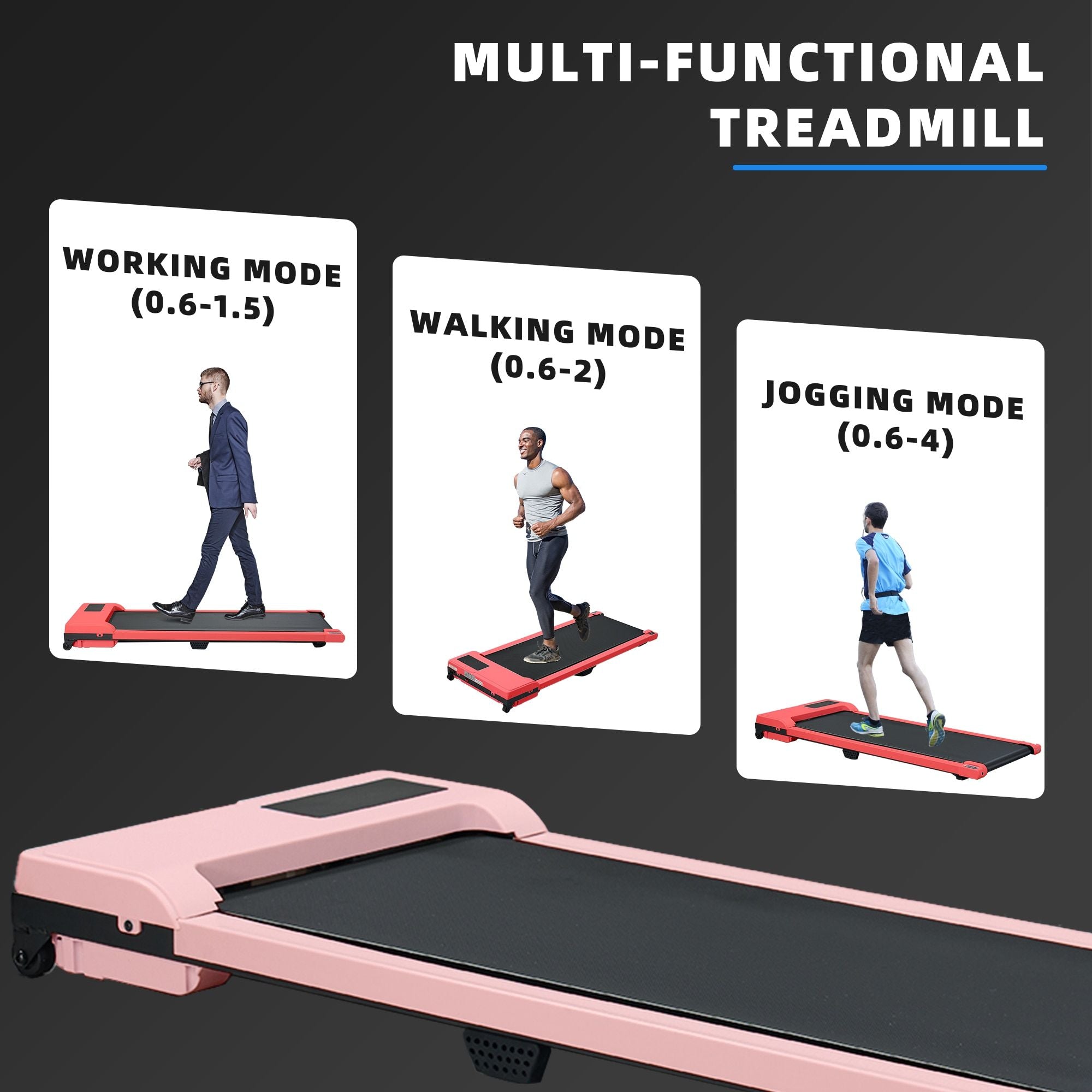 Multi-functional treadmill with mode indicator.