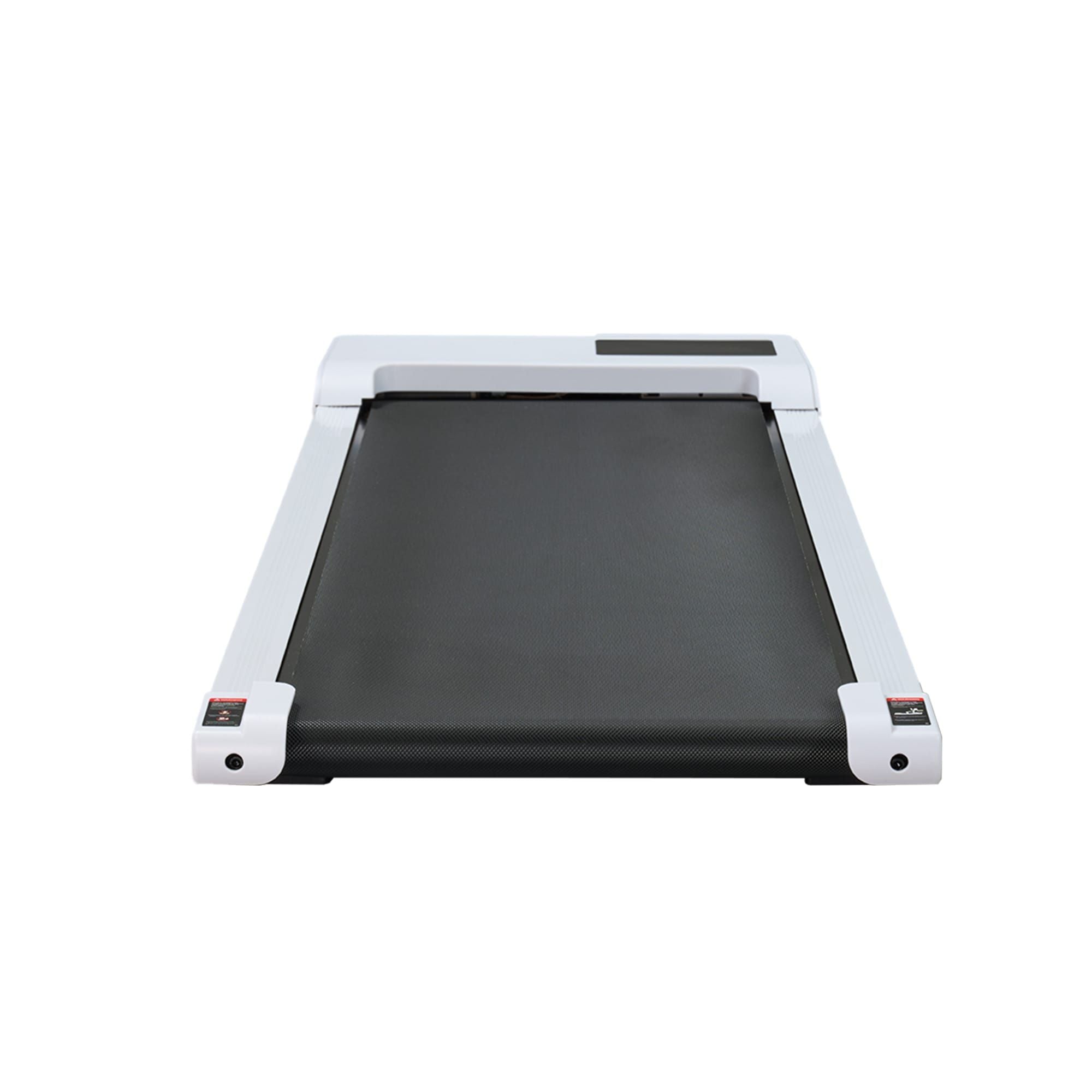 Black treadmill with white frame on a white background