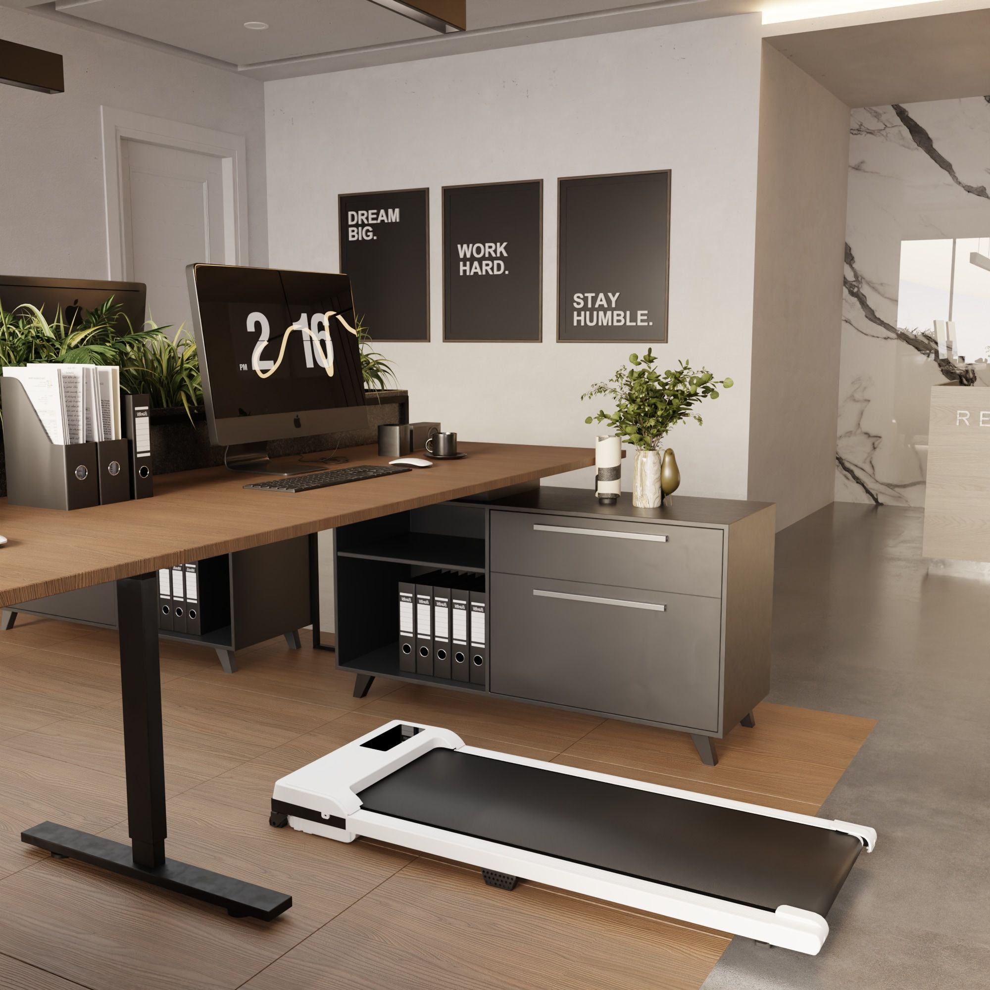 Modern treadmill in white color