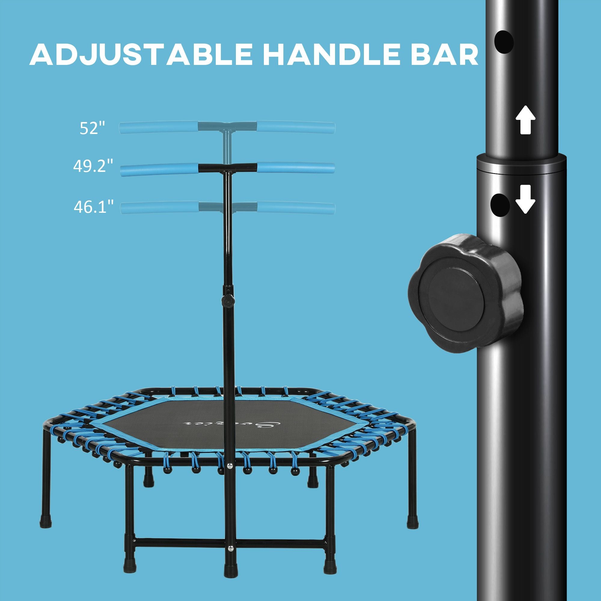 Trampoline with adjustable handle bar.