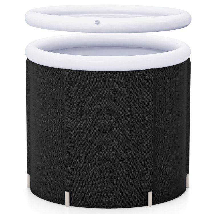 Black inflatable hot tub with white interior.