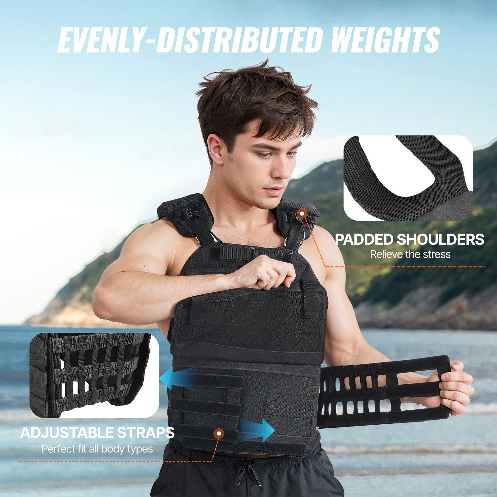 Evenly-distributed black weighted vest.