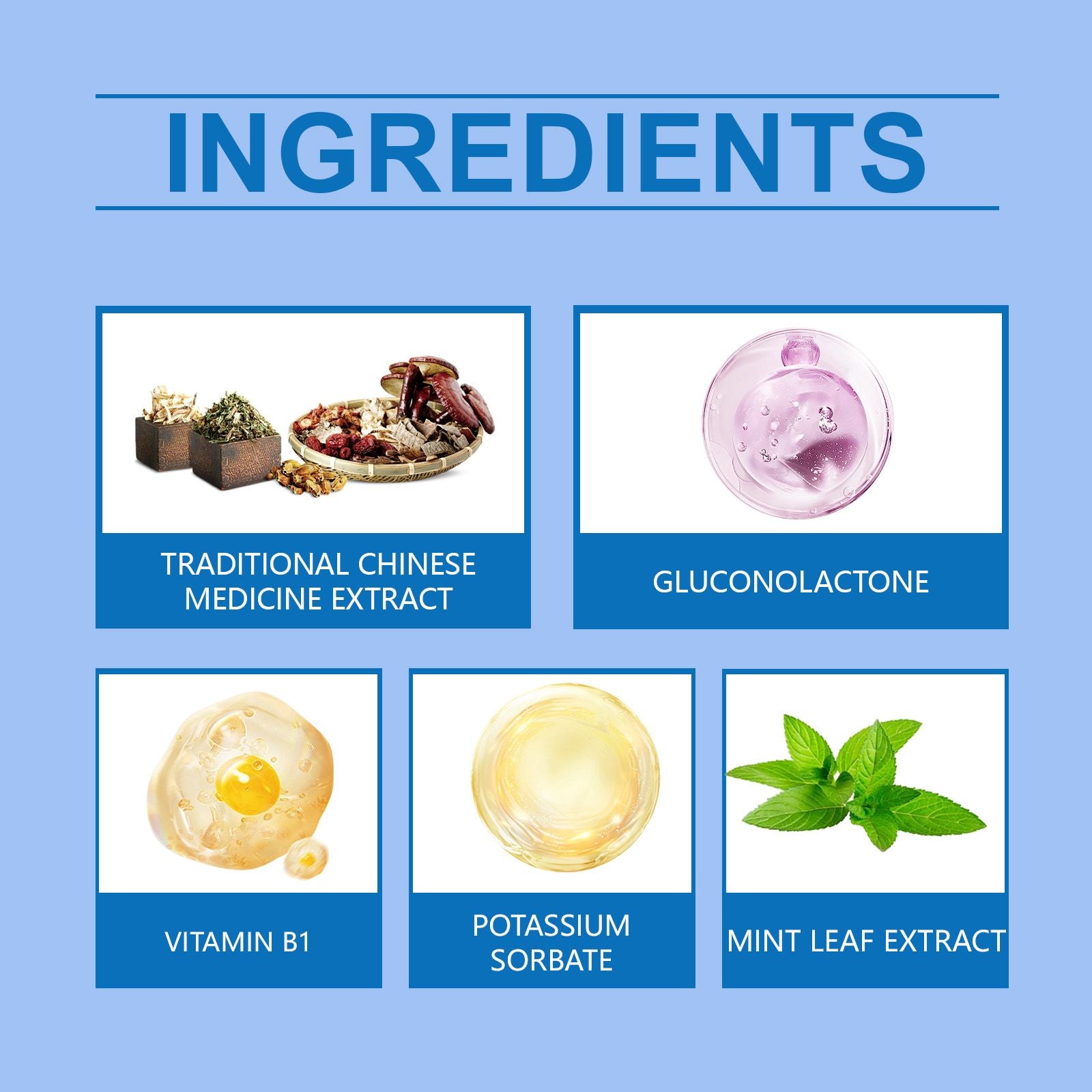 List of ingredients with corresponding images and labels.