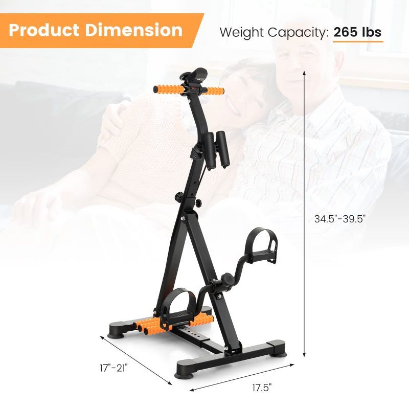 Fitness equipment with dimensions and weight capacity displayed.
