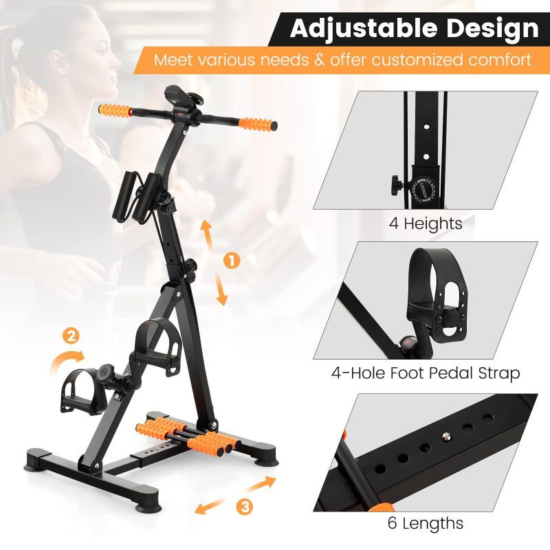 Adjustable exercise bike with features highlighted.